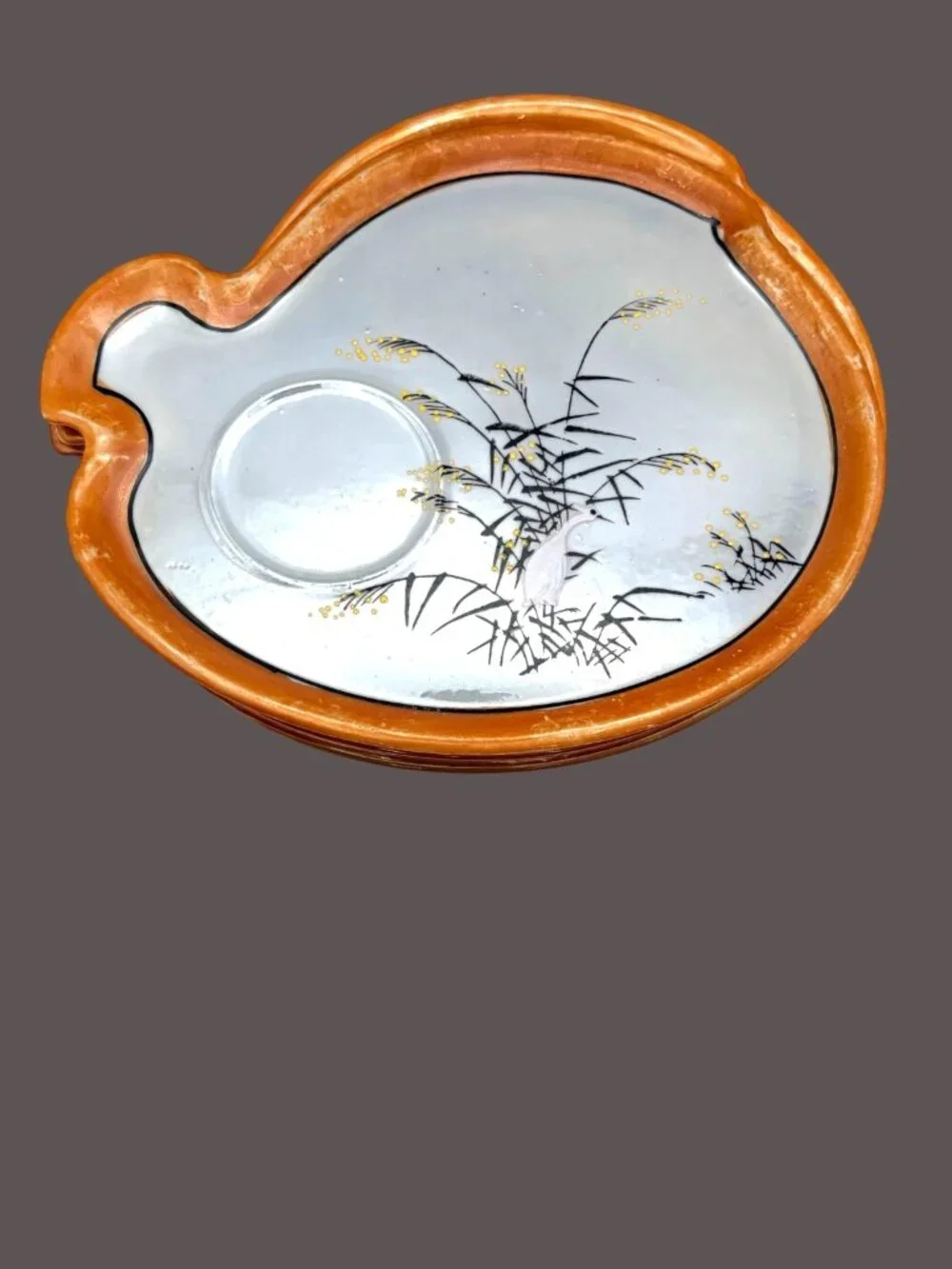 Vintage Gold Castle Chikusa Lusterware Crane Appetizer Plate Japan 7.75”